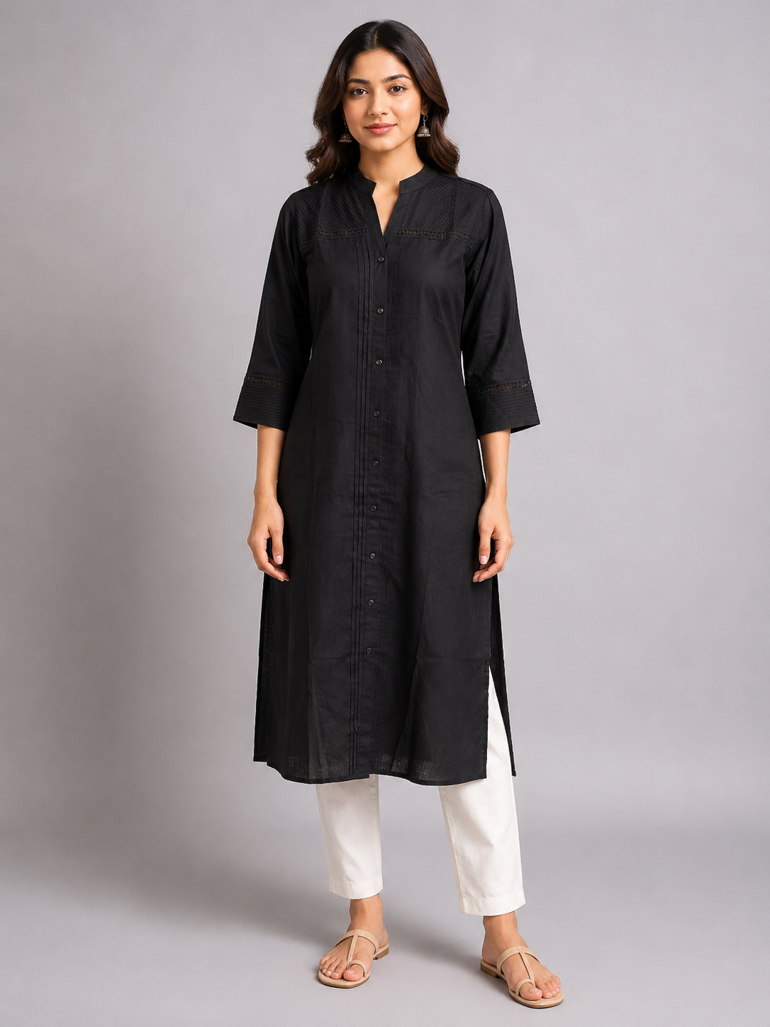 Classic Black Rayon Straight Kurta
